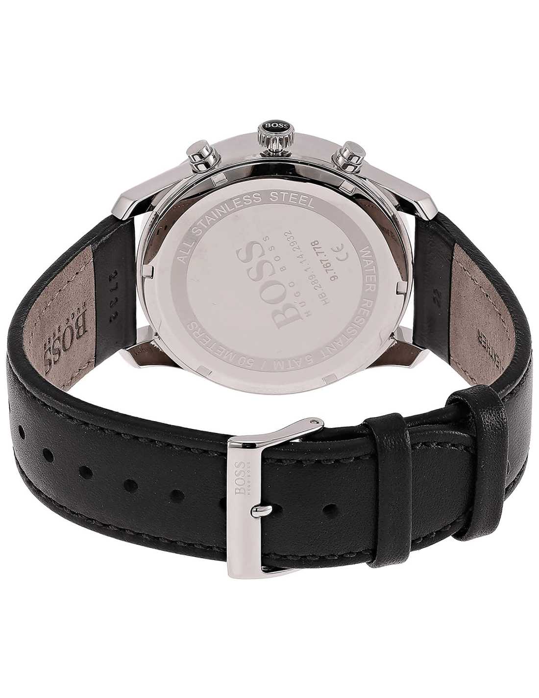 Hugo Boss Navigator Black Dial Black Leather Strap Watch for Men - 1513678