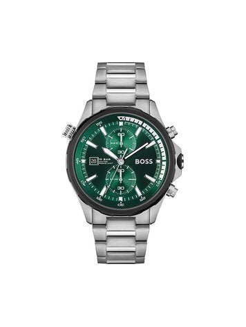 Hugo Boss Globetrotter Green Dial Silver Steel Strap Watch for Men - 1513930