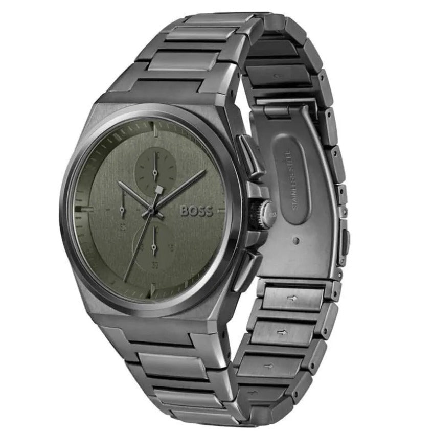 Hugo Boss Steer Chronograph Grey Dial Grey Steel Strap Watch For Men - 1514045