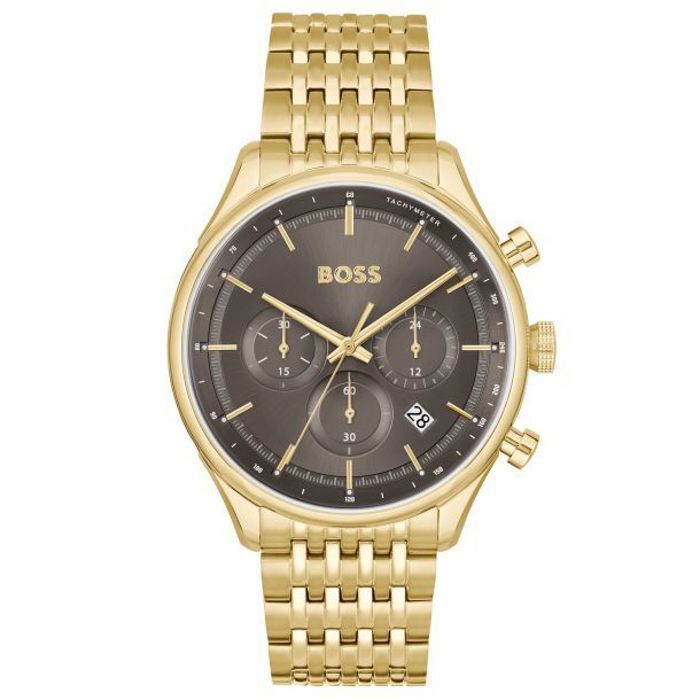 Hugo Boss Gregor Chronograph Grey Dial Gold Steel Strap Watch For Men - 1514051