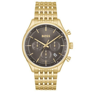 Hugo Boss Gregor Chronograph Grey Dial Gold Steel Strap Watch For Men - 1514051