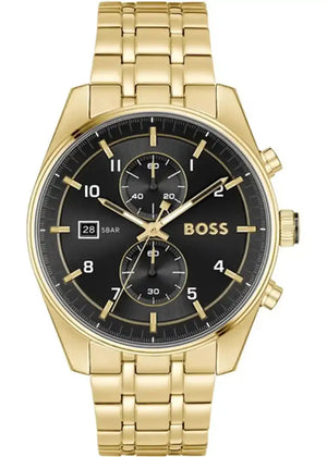 Hugo Boss Skytraveller Chronograph Black Dial Gold Steel Strap Watch for Men - 1514152