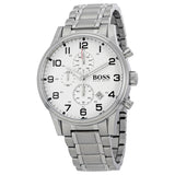 Hugo Boss Aeroliner Chronograph White Dial Silver Steel Strap Watch for Men - 1513182