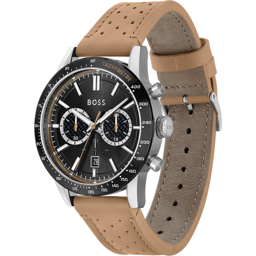 Hugo Boss Allure Black Dial Brown Leather Strap Watch for Men - 1513964