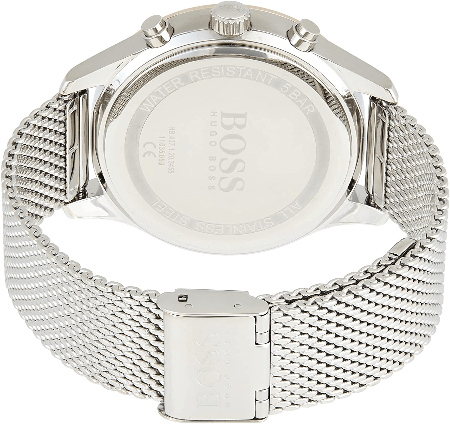 Hugo Boss Associate Black Dial Silver Mesh Bracelet Watch for Men - 1513805