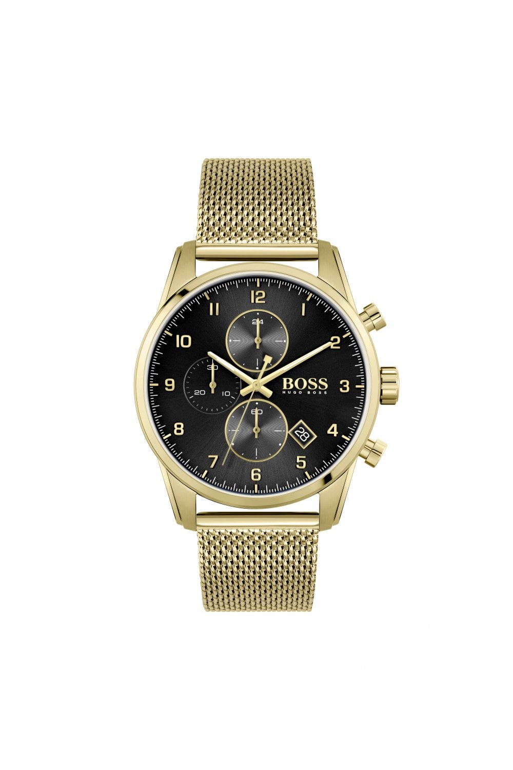 Hugo Boss Skymaster Black Dial Gold Mesh Bracelet Watch for Men - 1513838