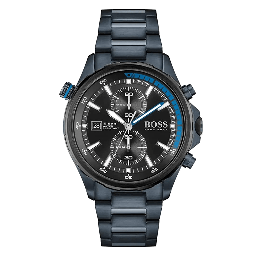 Hugo Boss Globetrotter Black Dial Black Steel Strap Watch for Men - 1513824