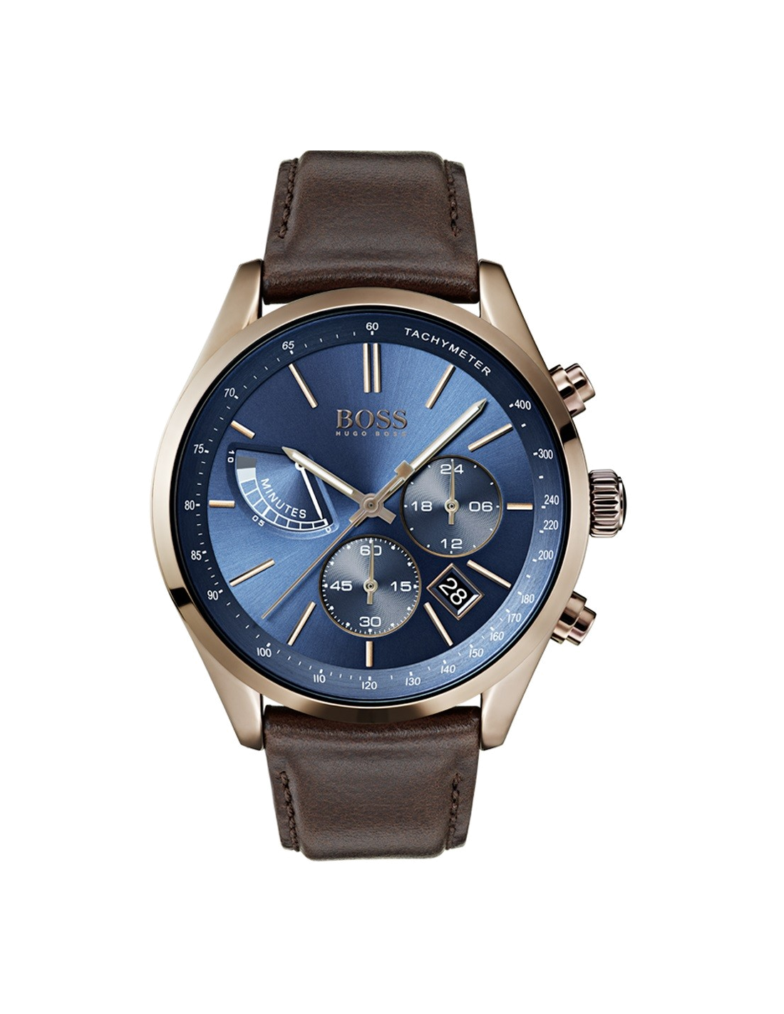 Hugo Boss Grand Prix Blue Dial Brown Leather Strap Watch for Men - 1513604