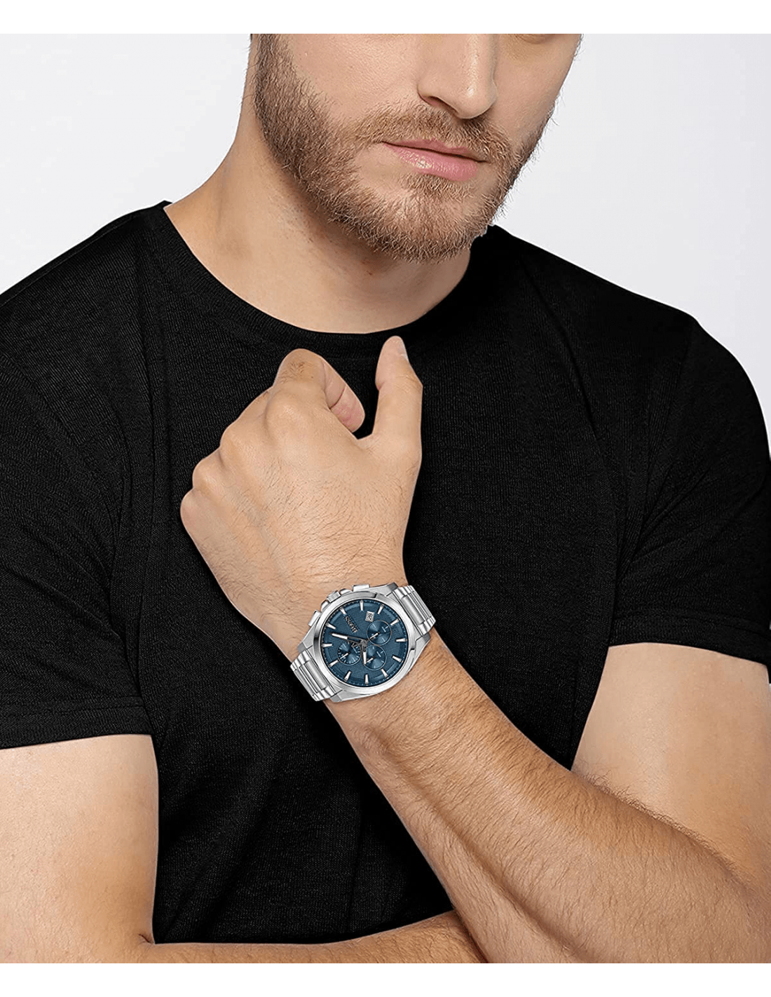 Hugo Boss Grandmaster Blue Dial Silver Steel Strap Watch for Men - 1513884