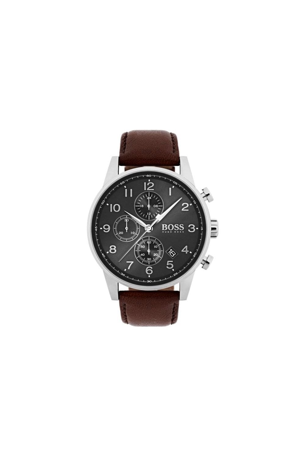 Hugo Boss Navigator Grey Dial Brown Leather Strap Watch for Men - 1513494