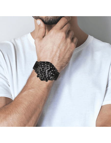 Hugo Boss Chronograph Black Dial Black Steel Strap Watch for Men - 1513180