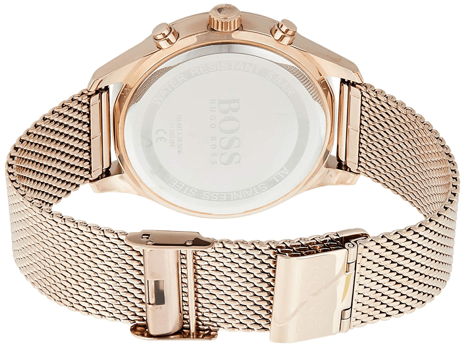 Hugo Boss Associate Black Dial Rose Gold Mesh Bracelet Watch for Men - 1513806