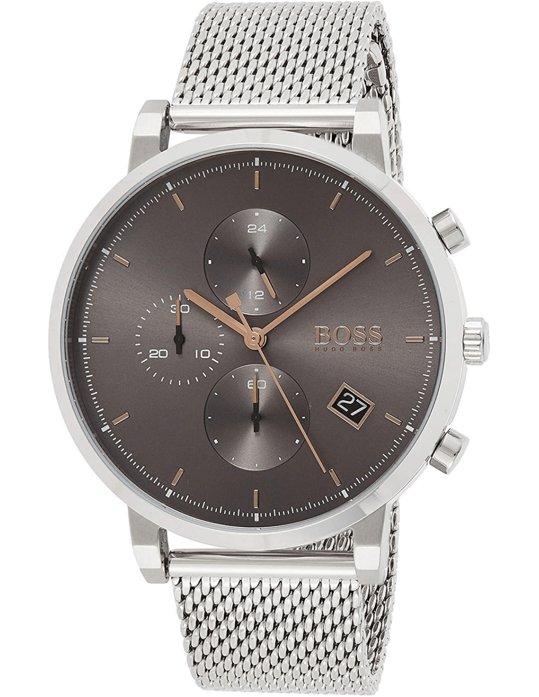 Hugo Boss Integrity Grey Dial Silver Mesh Bracelet Watch for Men - 1513807