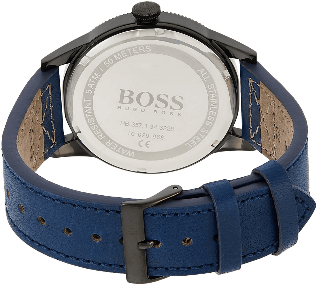 Hugo Boss Grand Prix Chronograph Black Dial Blue Leather Strap Watch for Men - 1513563