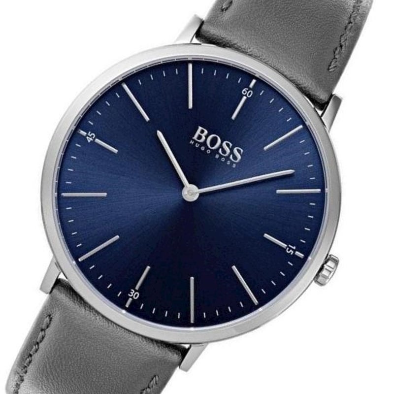 Hugo Boss Horizon Blue Dial Grey Leather Strap Watch for Men - 1513539