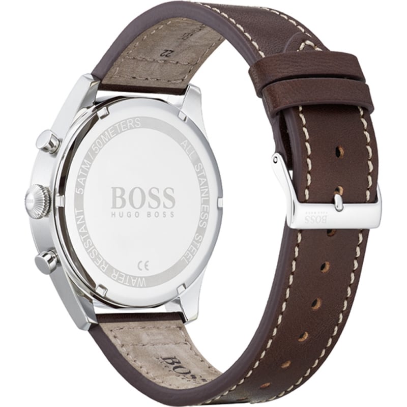 Hugo Boss Pioneer Chronograph Blue Dial Brown Leather Strap Watch For Men - 1513709