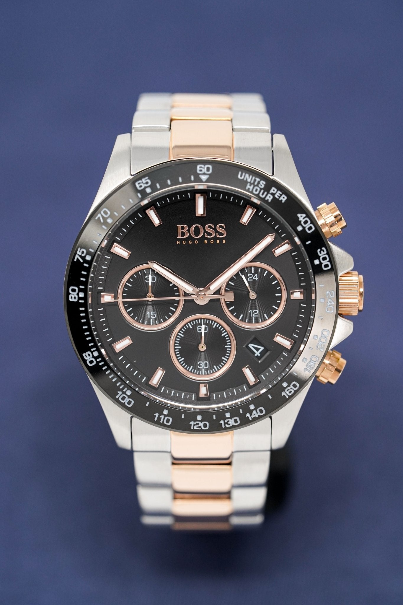 Hugo Boss Here Chronograph Black Dial Two Tone Steel Strap Watch for Men - 1513757