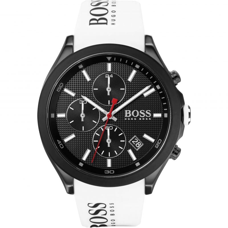 Hugo Boss Velocity Chronograph Black Dial White Rubber Strap Watch for Men - 1513718