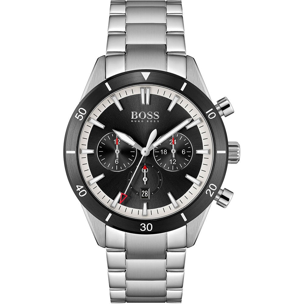 Hugo Boss Santiago Black Dial Silver Steel Strap Watch for Men - 1513862