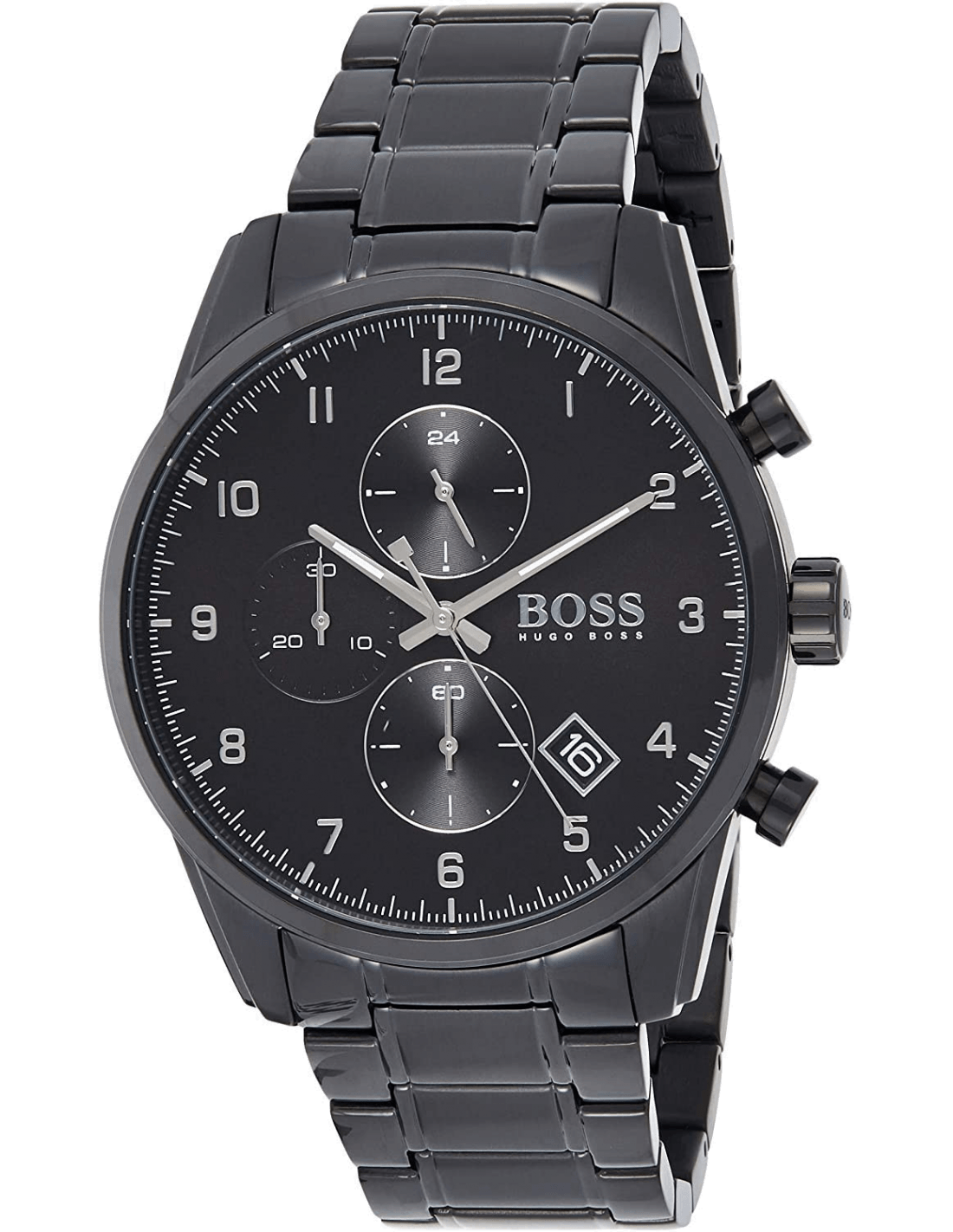 Hugo Boss Skymaster Chronograph Black Dial Black Steel Strap Watch for Men - 1513785