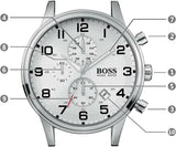 Hugo Boss Aeroliner Chronograph White Dial Silver Steel Strap Watch For Men - 1512445