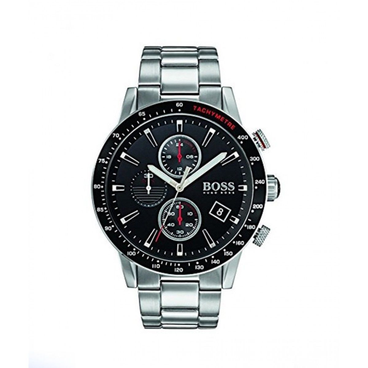 Hugo Boss Rafale Chronograph Black Dial Silver Steel Strap Watch for Men - 1513509