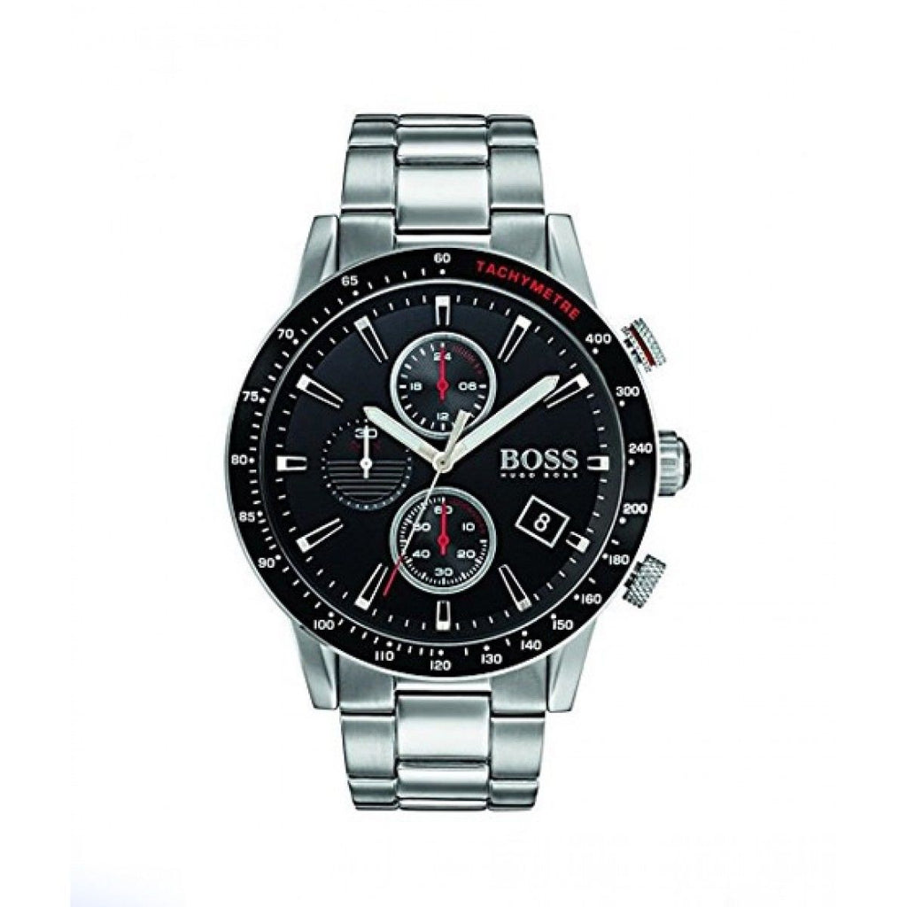 Hugo Boss Rafale Chronograph Black Dial Silver Steel Strap Watch for Men - 1513509