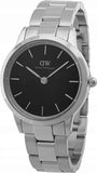 Daniel Wellington Iconic Link Black Dial Silver Steel Strap Watch for Women - DW00100204