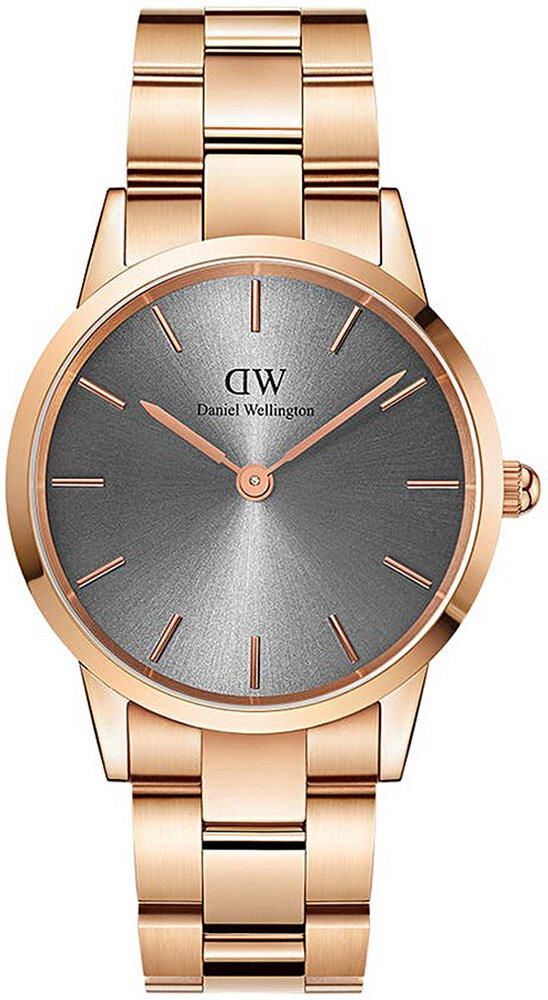 Daniel Wellington Iconic Link Grey Dial Rose Gold Steel Strap Watch For Women - DW00100332