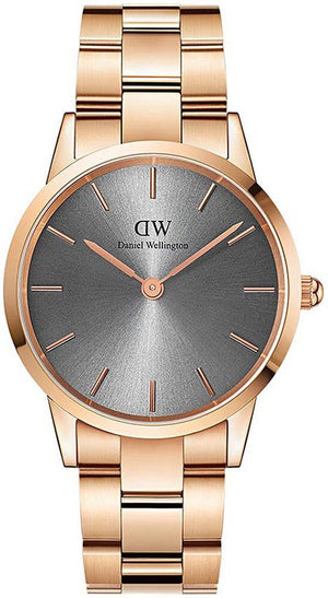 Daniel Wellington Iconic Link Grey Dial Rose Gold Steel Strap Watch For Women - DW00100332
