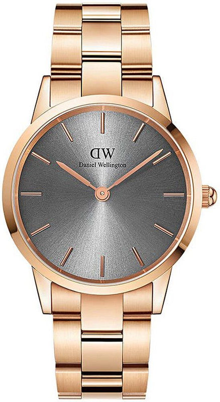 Daniel Wellington Iconic Link Grey Dial Rose Gold Steel Strap Watch For Women - DW00100332