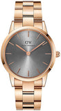 Daniel Wellington Iconic Link Grey Dial Rose Gold Steel Strap Watch For Women - DW00100332