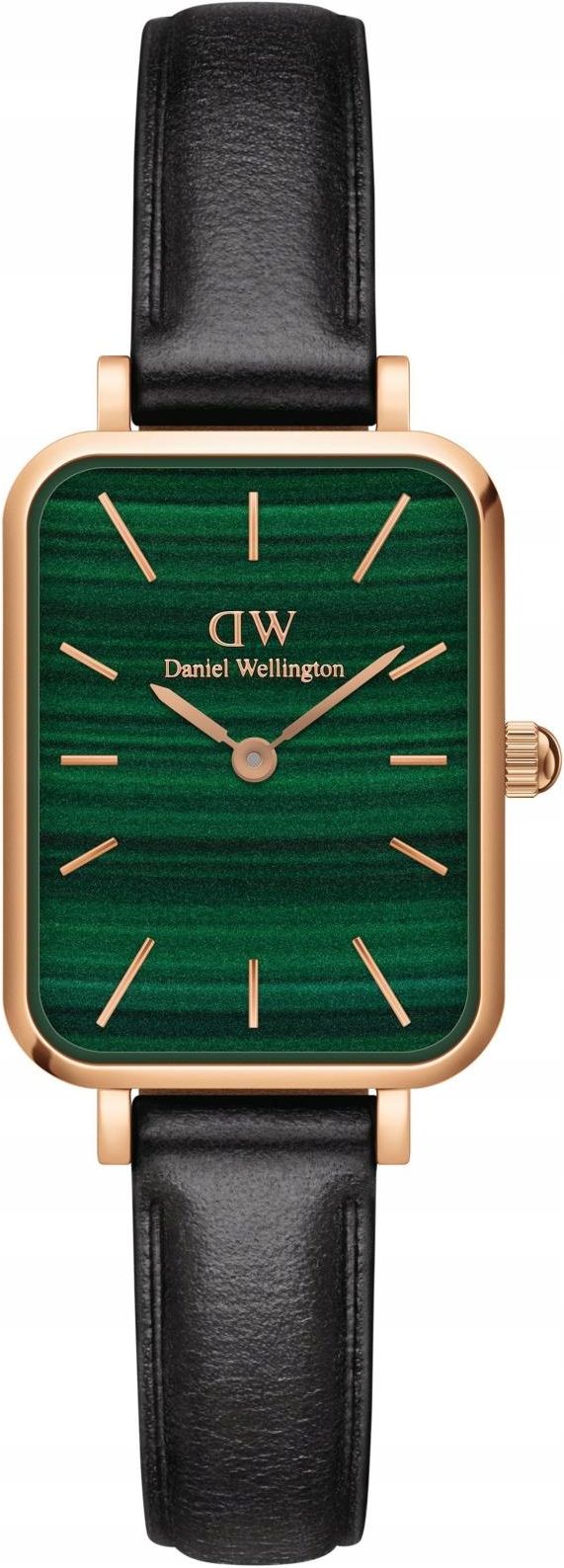 Daniel Wellington Quadro Pressed Sheffield Green Dial Black Leather Strap Watch For Women - DW00100439