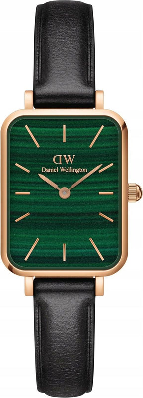 Daniel Wellington Quadro Pressed Sheffield Green Dial Black Leather Strap Watch For Women - DW00100439