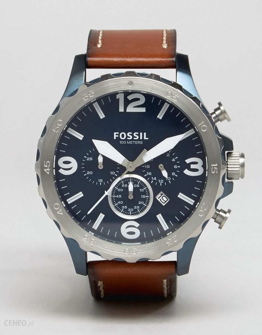 Fossil Nate Chronograph Navy Blue Dial Brown Leather Strap Watch for Men - JR1504
