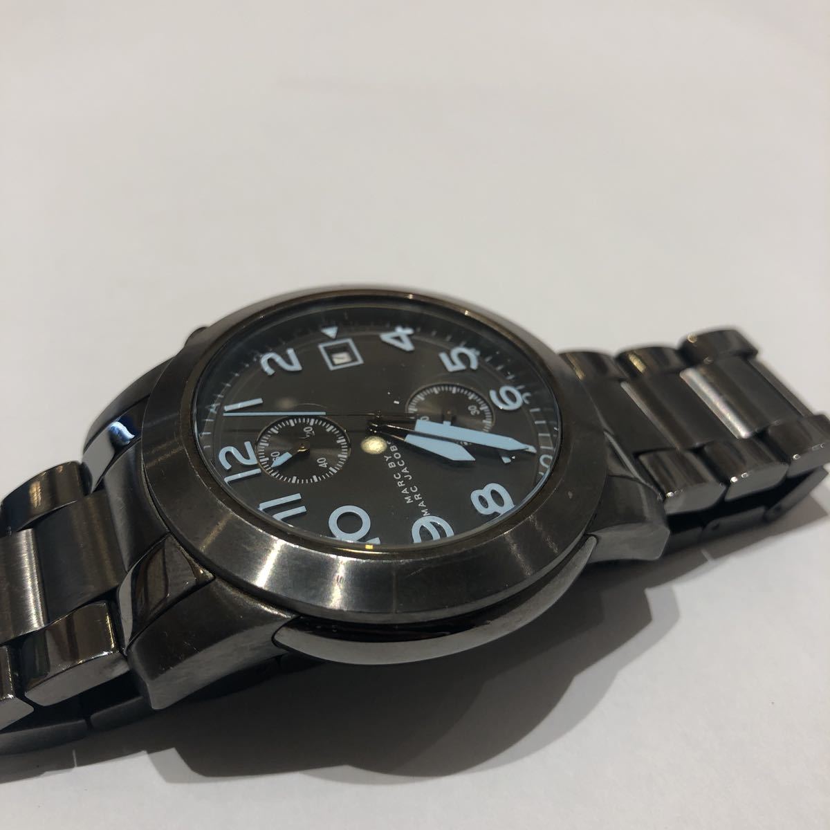 Marc Jacobs Larry Chronograph Black Dial Gunmetal Grey Steel Strap Watch for Men - MBM5031