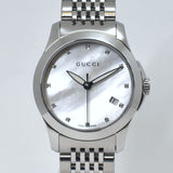 Gucci G Timeless Diamonds Mother of Pearl Dial Silver Steel Strap Watch For Women - YA126504