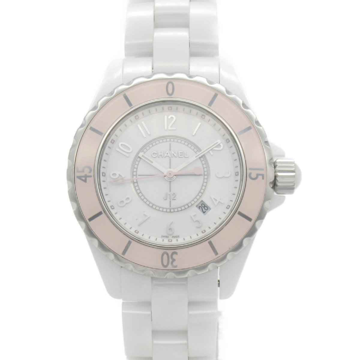 Chanel J12 Quartz Diamonds Pink Dial White Steel Strap Watch for Women - J12 H5513