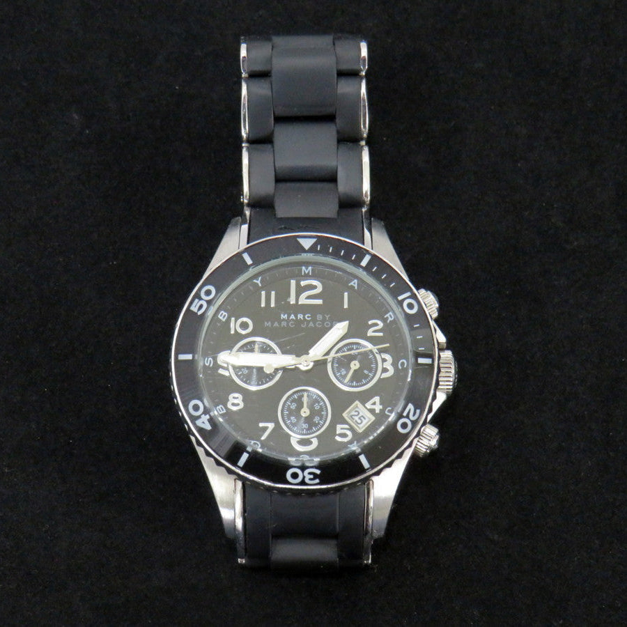 Marc Jacobs Rock Chronograph Black Dial Black Silicone Strap Watch for Women - MBM2551