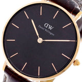 Daniel Wellington Classic Petite York Black Dial Brown Leather Strap Watch For Women - DW00100170