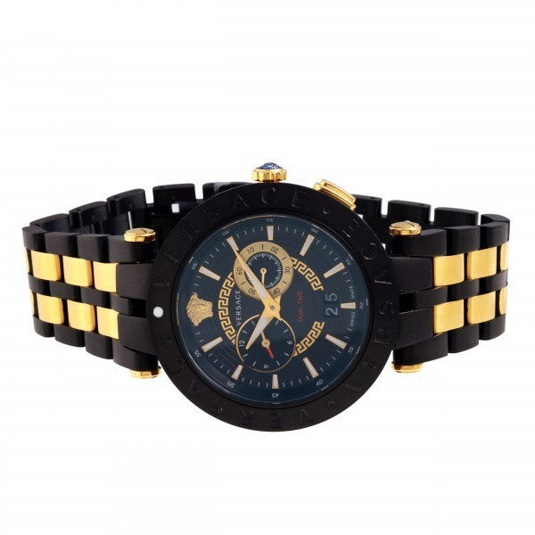 Versace V-Race Analog Quartz Black Dial Two Tone Steel Strap Watch For Men - VEBV00619
