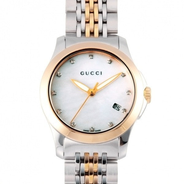 Gucci G Timeless Diamonds Mother of Pearl Dial Two Tone Mesh Bracelet Watch For Women - YA126514