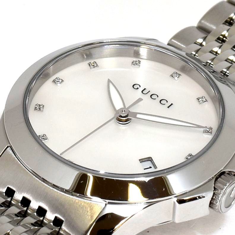 Gucci G Timeless Diamonds Mother of Pearl Dial Silver Steel Strap Watch For Women - YA126504