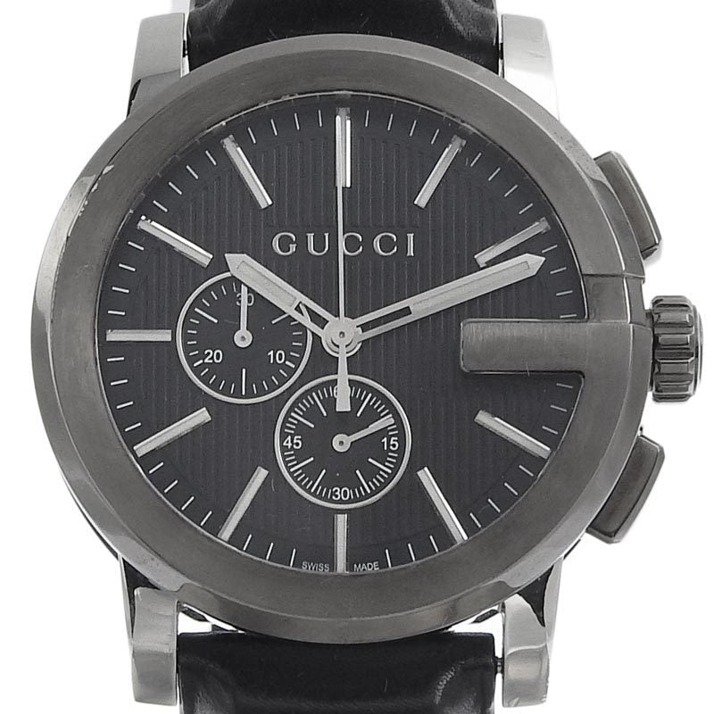Gucci G Chrono Black Dial Black Leather Strap Watch For Men - YA101205