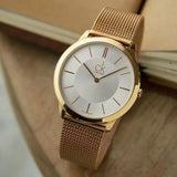 Calvin Klein Minimal White Dial Rose Gold Mesh Bracelet Watch for Men - K3M21626
