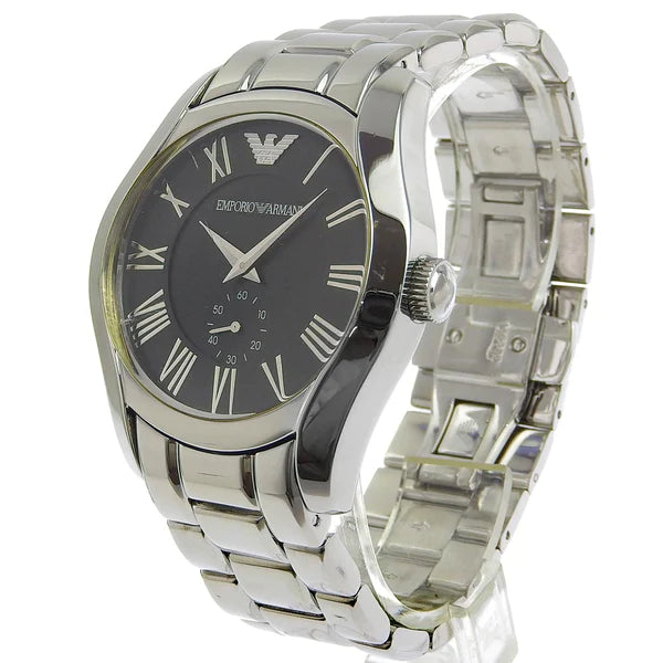 Emporio Armani Valente Black Dial Silver Steel Strap Watch For Men - AR0680