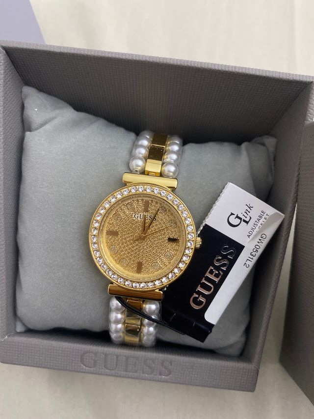 Guess Gala Diamonds Gold Dial Two Tone Steel Strap Watch for Women - GW0531L2