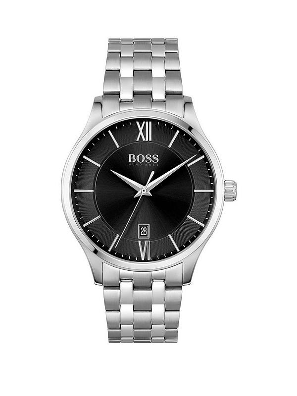 Hugo Boss Officer Black Dial Silver Steel Strap Watch for Men - 1513614