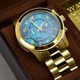 Michael Kors Runway Stop Hunger Blue Dial Gold Steel Strap Watch for Men - MK8315