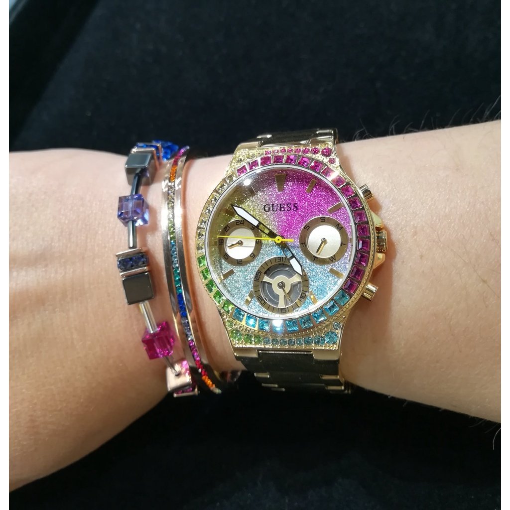 Guess Sugarrush Quartz Multicolor Dial Gold Steel Strap Watch For Women - GW0258L1